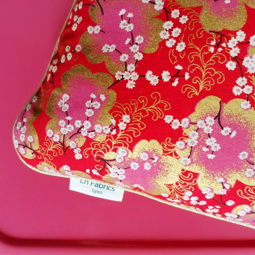 Coussin Japonais CERISIER Rouge Ln Fabrics