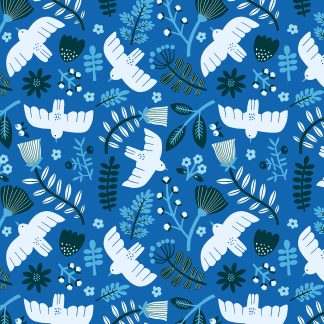 Tissu en coton imprimé bleu avec des oiseaux Cotton Steel The rain in Spain Marbella