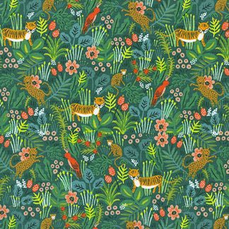 Tissu en coton imprimé jungle léopards et tigres Rifle Paper Co Ménagerie