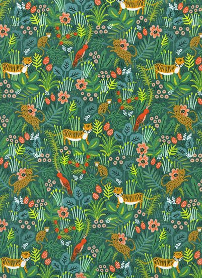 Tissu en coton imprimé jungle léopards et tigres Rifle Paper Co Ménagerie