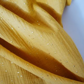 double gaze de coton miel imprimée pois dorés certifiée Oeko-Tex idéale pour créer des vêtements et accessoires enfants