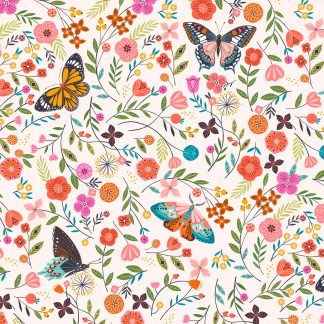 tissu coton imprimé papillons et fleurs colorés Aviary chez Dashwood Studio, parfait pour la couture et les loisirs créatifs
