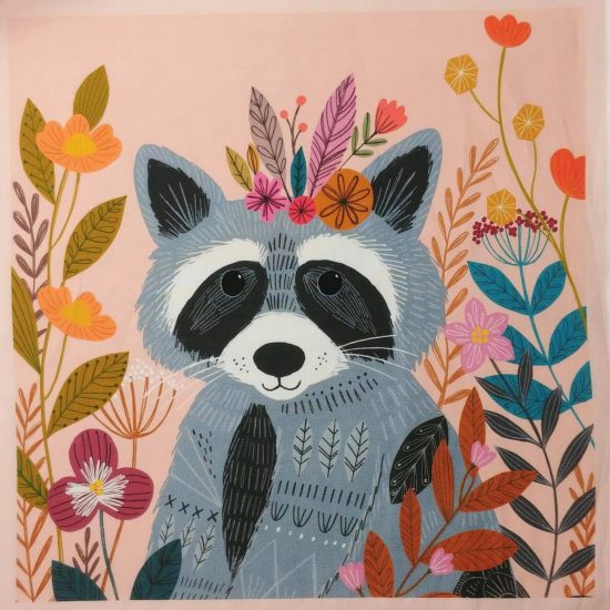 Wild Panel tissu Dashwood Studio coton imprimé avec des portraits d'animaux, renard koala hérisson ours idéal pour la couture créative, accessoires et déco enfant