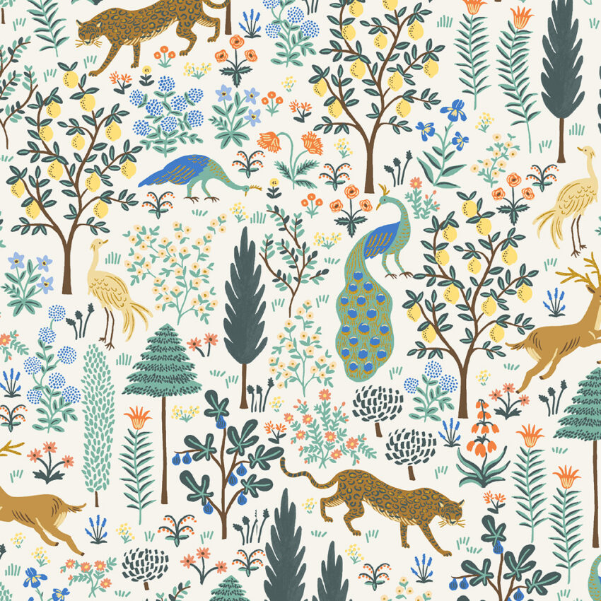 Tissu Rifle Paper Co Camont Paons Ecru Ln Fabrics