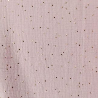 gaze de coton Oeko Tex pimiz couleur pétale rose clair imprimée pois dorés