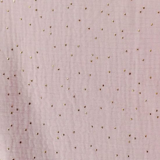 gaze de coton Oeko Tex pimiz couleur pétale rose clair imprimée pois dorés