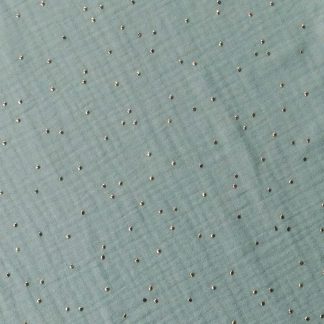 gaze de coton Oeko Tex pimiz vert de gris imprimée pois dorés
