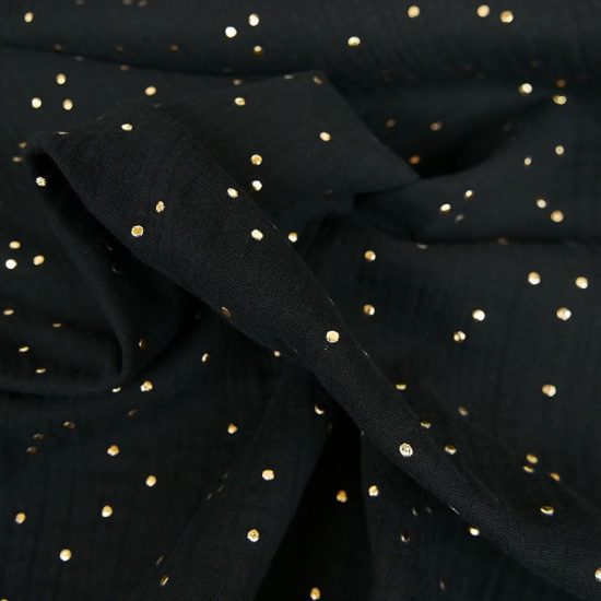 tissu gaze de coton Oeko Tex pimiz noir imprimée pois dorés
