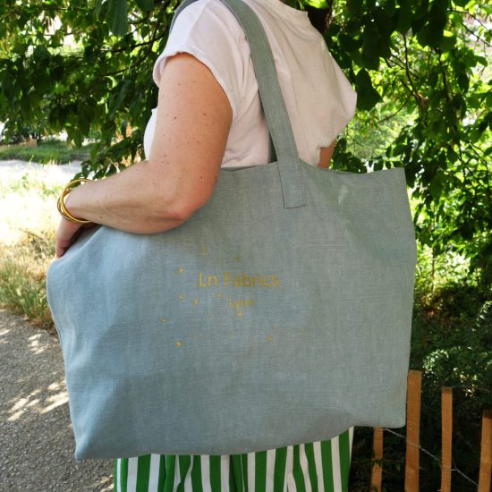 Sac de plage, sac shopping, sac week end, cabas en tissu coton lin accessoire indispensable pour cet été gris, gris bleu, gris vert, céladon, aqua, bleu