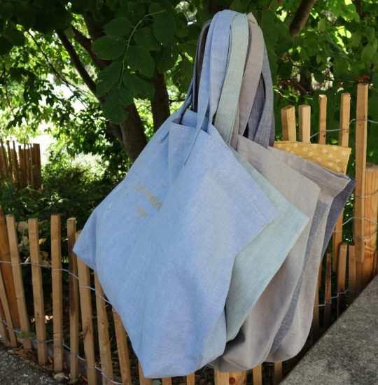 Sac de plage, sac shopping, sac week end, cabas en tissu coton lin accessoire indispensable pour cet été gris, gris bleu, gris vert, céladon, aqua, bleu