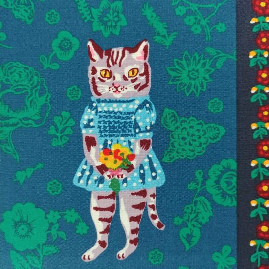 Un dimanche à la campagne tissu imprimé Nathalie Lété pour Free Spirit, motif chat, oiseau fleurs, guirlandes idéall pour la déco linge de maison