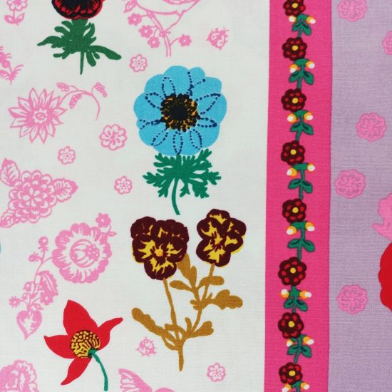 Un dimanche à la campagne tissu imprimé Nathalie Lété pour Free Spirit, motif chat, oiseau fleurs, guirlandes idéall pour la déco linge de maison