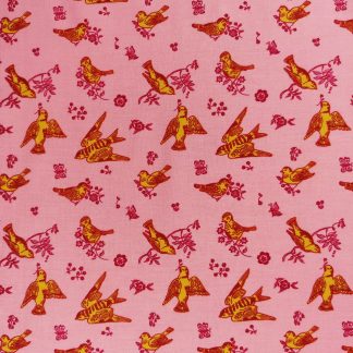 birds and love tissu coton imprimé oiseaux Nathalie Lété pour Free Spirit, fond rose blush oiseaux or