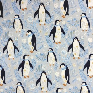 Tissu métallisé or imprimé paysage hivernal animaux polaires Dashwood Studio pingouin