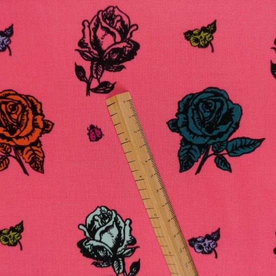 tissu imprimé roses Nathalie Lété dessin au trait coton imprimé pour tous vos projets couture créative diy et patchwork