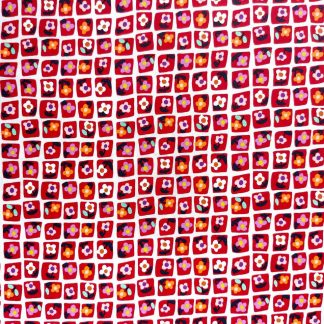 tissu imprimé graphique Nathalie Lété joyeux et coloré mosaïque rouge et fleurs