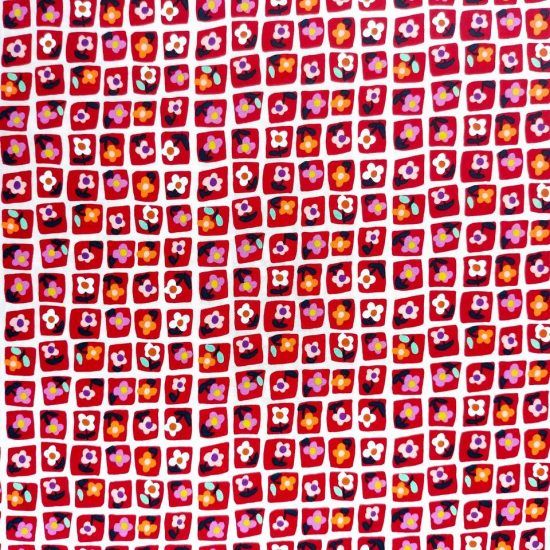 tissu imprimé graphique Nathalie Lété joyeux et coloré mosaïque rouge et fleurs
