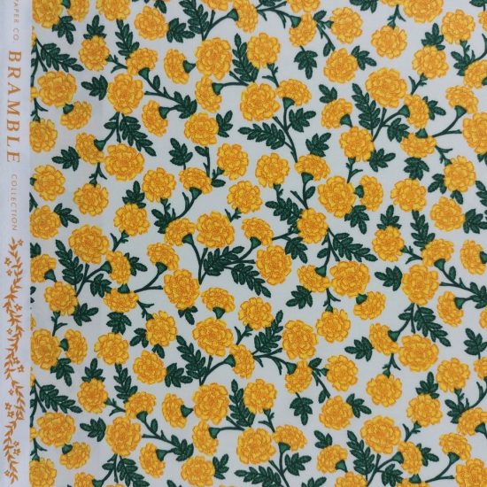 coton imprimé créateur Rifle Paper co Bramble fleurs jaunes tiges vertes graphique lumineux