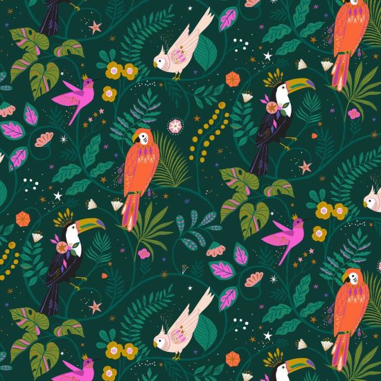 tissu coton imprimé jungle luxe dashwwod studio perroquets toucan colibri