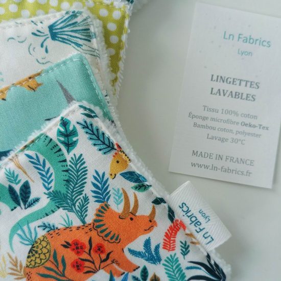 lingettes lavables coton imprimé dinosaures tissu dashwood studio roar et éponge oeko tex