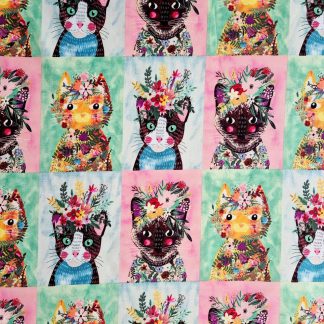 Tissu floral pets de Mia Charro chez Free Spirit portrairs de chats