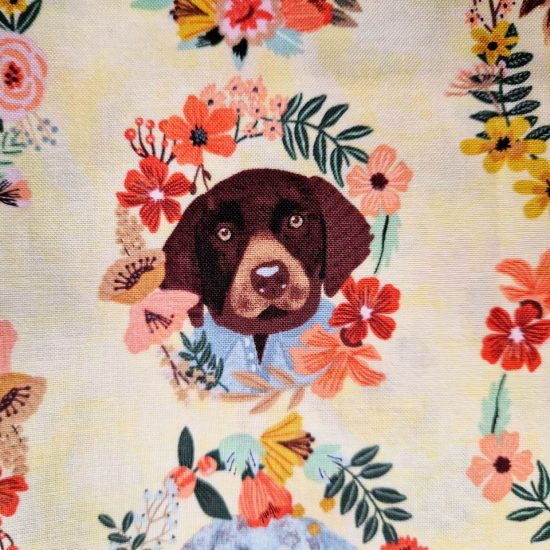 portrait de chien marron couronne de fleurs