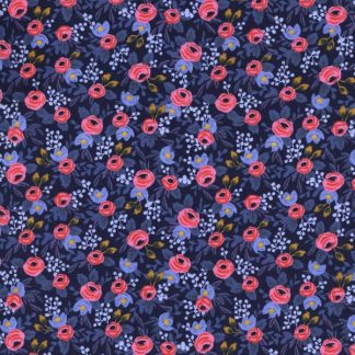 coton imprimé Rifle Paper co mini fleurs bleu violet corail