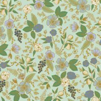 Tissu Rifle paper Co Fleurs du Verger Vert Aqua métallisé