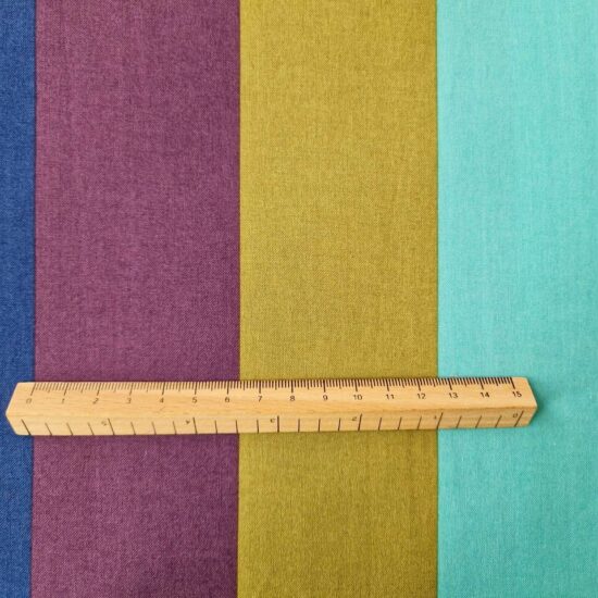 tissu coton imprimé free spirit à rayures larges 6,2cm indigo prune vert anis bleu céladon