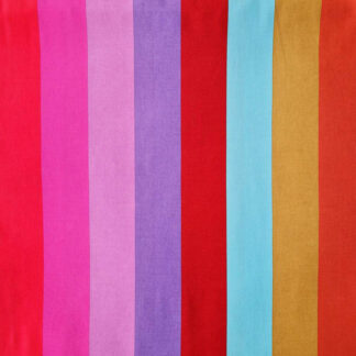 tissu imprimé coton Anna Maria pour Free Spirit à larges rayures joyeuses et colorées orange rose rouge bleu ciel mauve