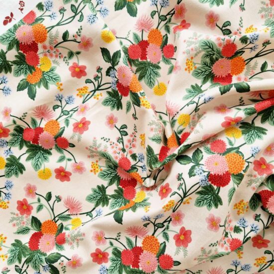 Imprimé floral dahlia Rifle Paper Co joyeux coloré parfait pour la couture créative, le patchwork