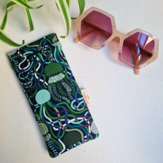 Etui à lunettes clic clac molletonné tissu coton imprimé méduses