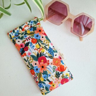 Etui à lunettes molletonné tissu rifle paper co coton imprimé fleurs multicolores