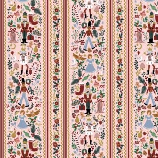 Tissu rifle paper co imprimé noel holiday classics rayures sur fond rose nude casse noisette ballerine, bottes de noel
