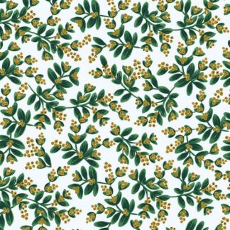 Tissu coton Rifle Paper Co Holiday Classics imprimé floral gui or métallisé blanc métallisé
