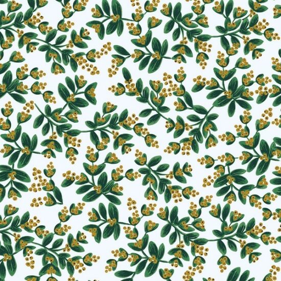 Tissu coton Rifle Paper Co Holiday Classics imprimé floral gui or métallisé blanc métallisé