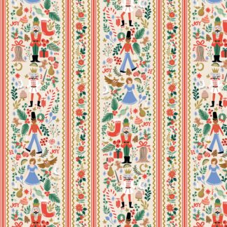 Tissu rifle paper co imprimé noel holiday classics rayures sur fond blanc ivoire casse noisette ballerine, bottes de noel