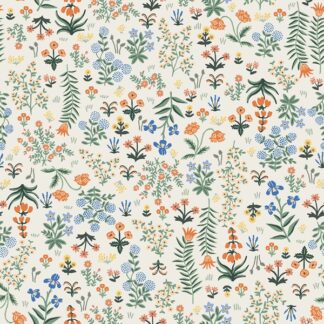 Tissu viscose rifle paper co imprimé camont fleurs champêtres délicat frais motif fleuri sur fond blanc