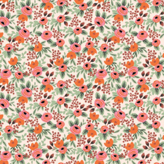 Tissu coton imprimé semis de mini fleurs rifle paper co corail rose vert comme un liberty