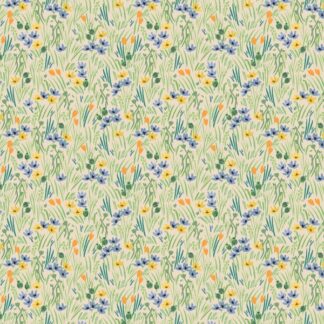 tissu coton imprimé floral rifle paper co fleurs champêtres comme des herbes folles vert bleu