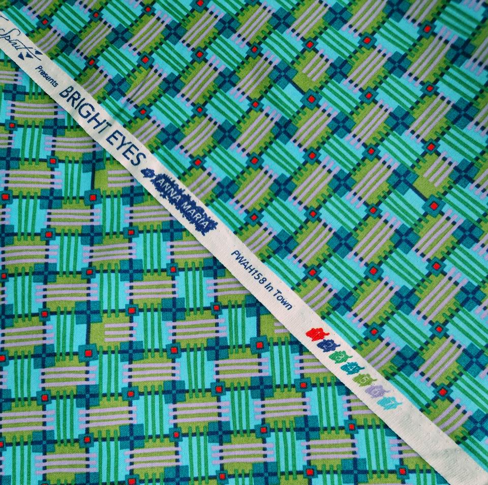Tissu Anna Maria pour Free Spirit coton imprimé géométrique quadrillé vert camaieu de verts parfait pour coordonner pour mélanger à d'autres imprimés