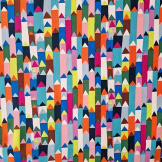 Tissu Anna Maria Free Spirit coton imprimé crayons multicolores joyeux graphique et coloré accumulation de crayons